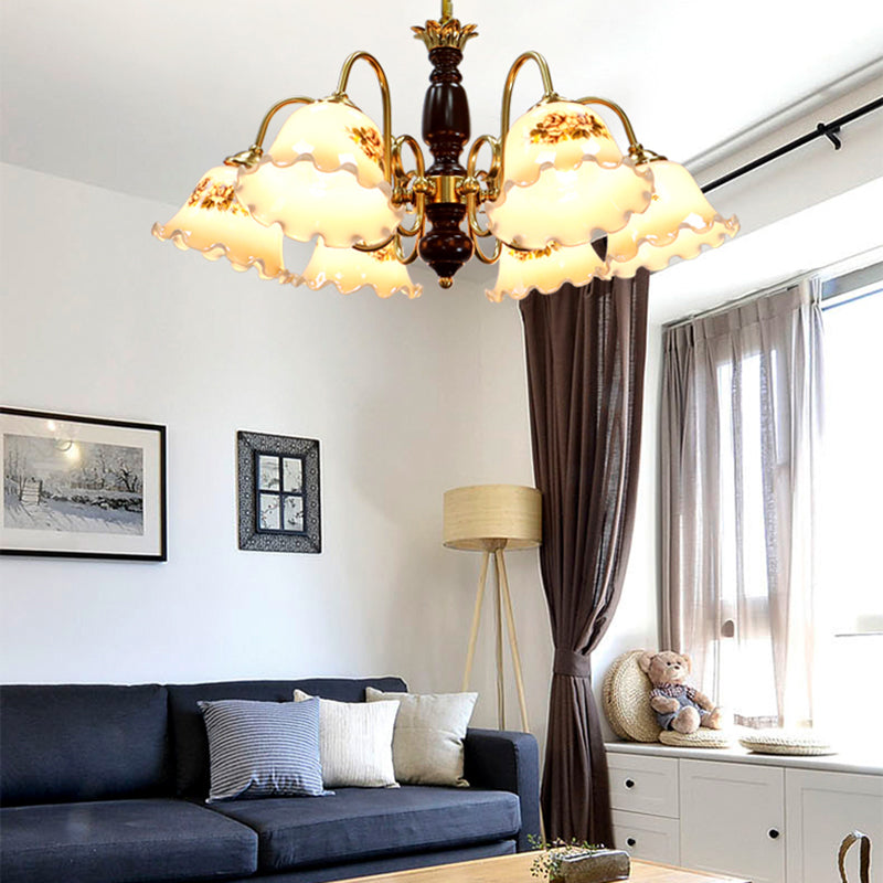 Gold Chandelier Lamp American Multi Light Hanging Light with Wood for Living Room