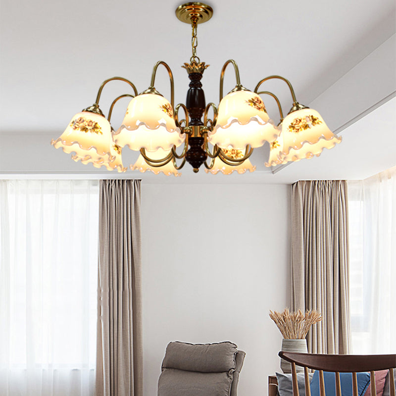 Gold Chandelier Lamp American Multi Light Hanging Light with Wood for Living Room