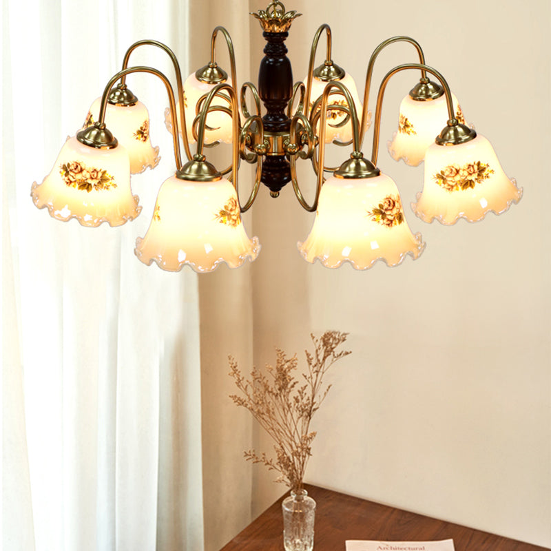 Gold Chandelier Lamp American Multi Light Hanging Light with Wood for Living Room