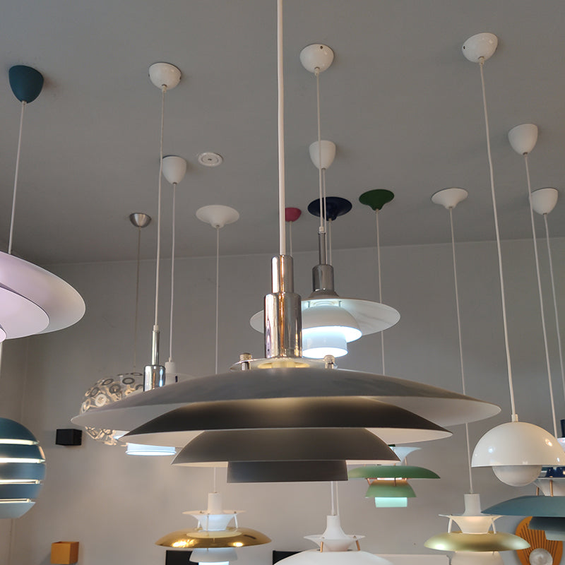Layered Restaurant Pendant Lamp Metal Single-Bulb Macaron Hanging Light