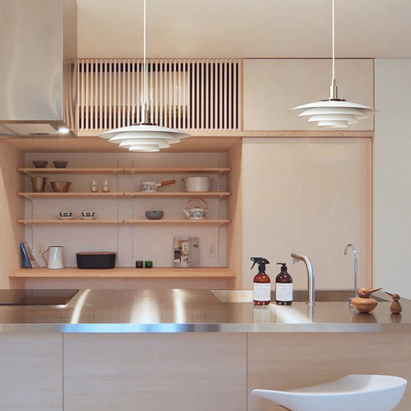 Layered Restaurant Pendant Lamp Metal Single-Bulb Macaron Hanging Light