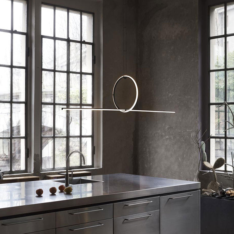 Black Geometrical Island Light Fixture Simple Style LED Metal Island Ceiling Light