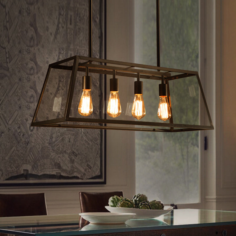 Industrial Style Island Pendant Glass 4 Light Island Light in Black for Restaurant