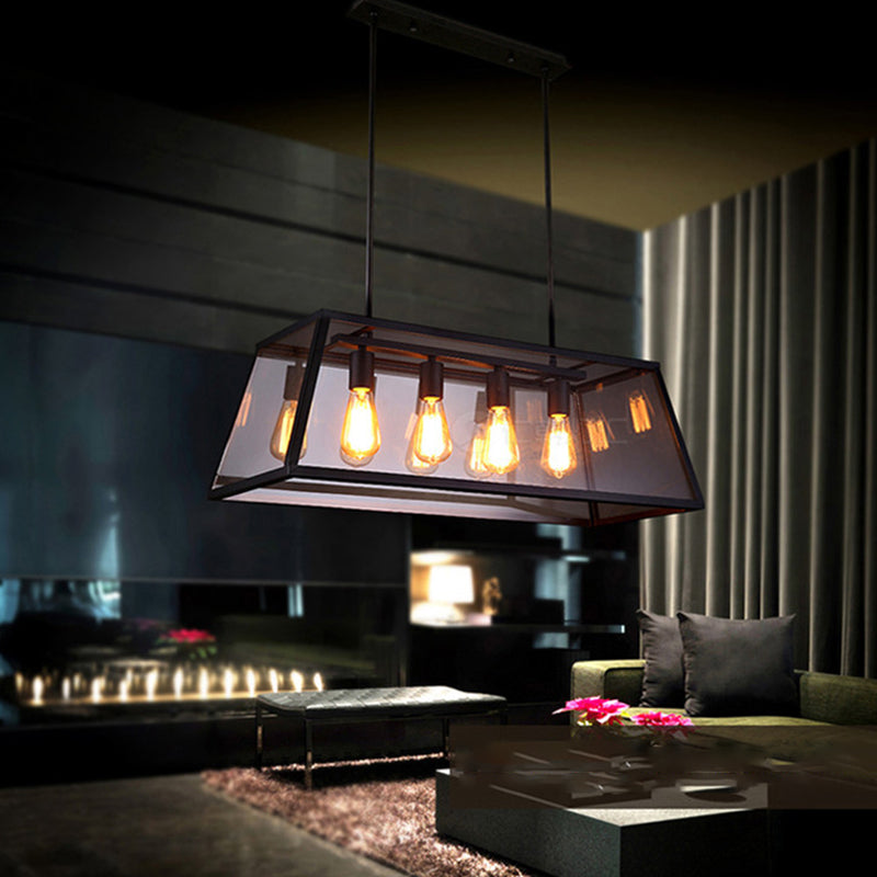 Industrial Style Island Pendant Glass 4 Light Island Light in Black for Restaurant