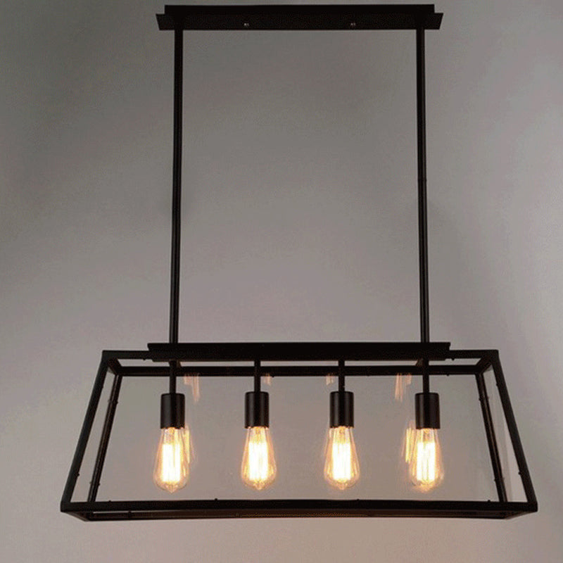 Industrial Style Island Pendant Glass 4 Light Island Light in Black for Restaurant