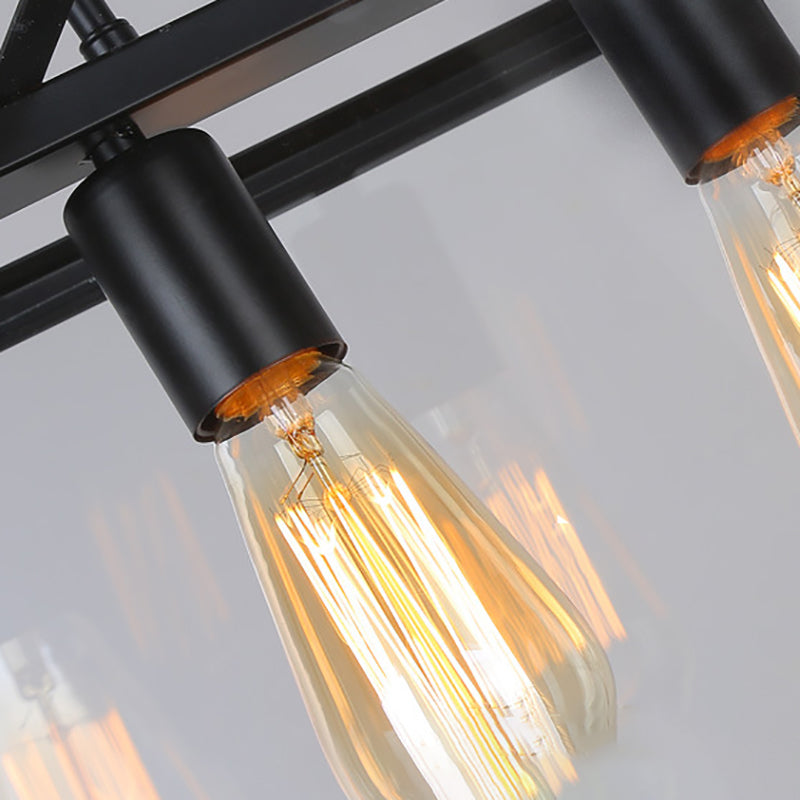 Industrial Style Island Pendant Glass 4 Light Island Light in Black for Restaurant
