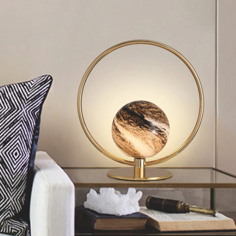 Glass Circle Table Lamp Contemporary Planet Shape Table Lamp for Bedroom
