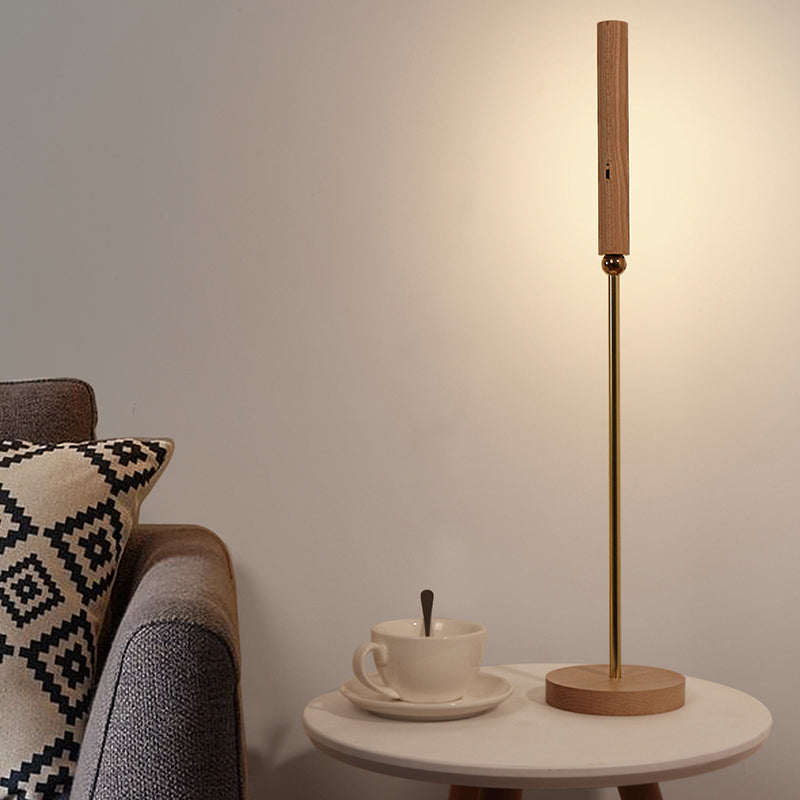 Modern Linear Table Lamp Yellow 1 Light LED Table Lamp with Wood for Dormitory