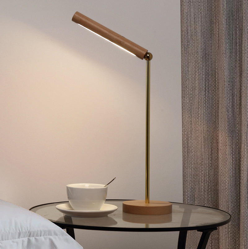 Modern Linear Table Lamp Yellow 1 Light LED Table Lamp with Wood for Dormitory