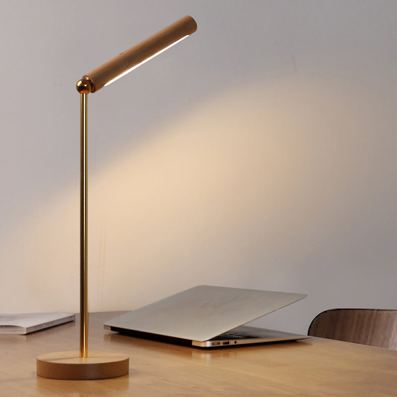 Modern Linear Table Lamp Yellow 1 Light LED Table Lamp with Wood for Dormitory
