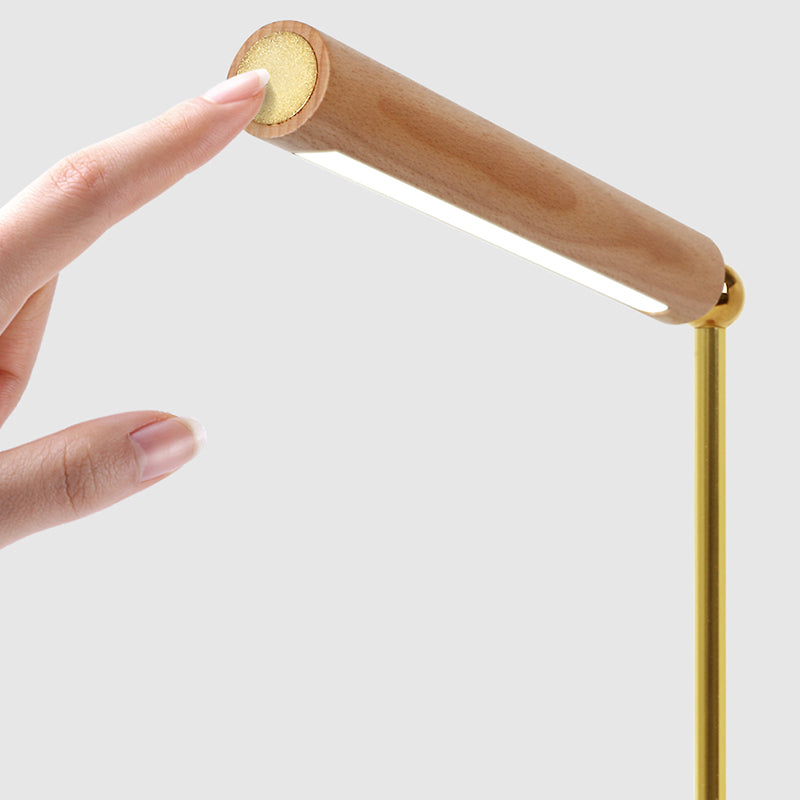 Modern Linear Table Lamp Yellow 1 Light LED Table Lamp with Wood for Dormitory