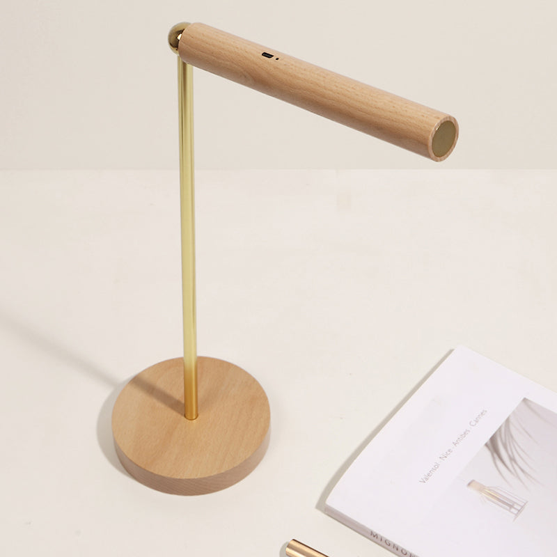 Modern Linear Table Lamp Yellow 1 Light LED Table Lamp with Wood for Dormitory