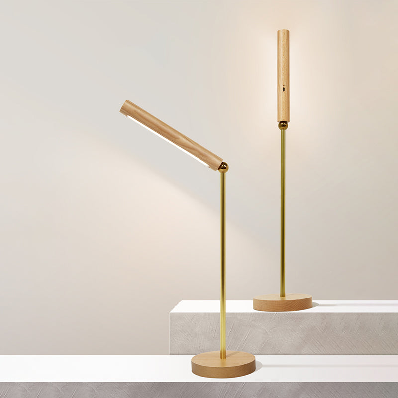 Modern Linear Table Lamp Yellow 1 Light LED Table Lamp with Wood for Dormitory