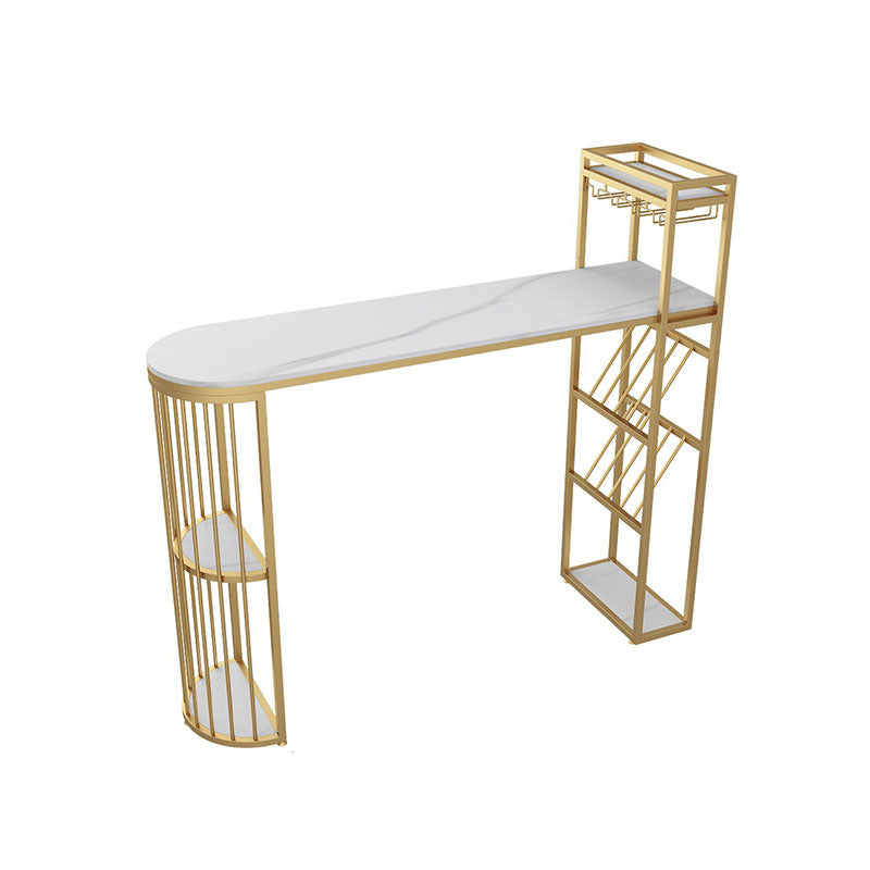 Glam Stone Indoor Bar Dining Table Iron Double Pedestal Bistro Table with Shelve