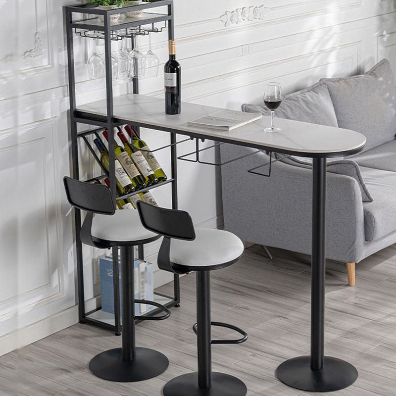 Nordic Style Bar Table Stone Top Pub Table with Wine Cabinet for Dining Room