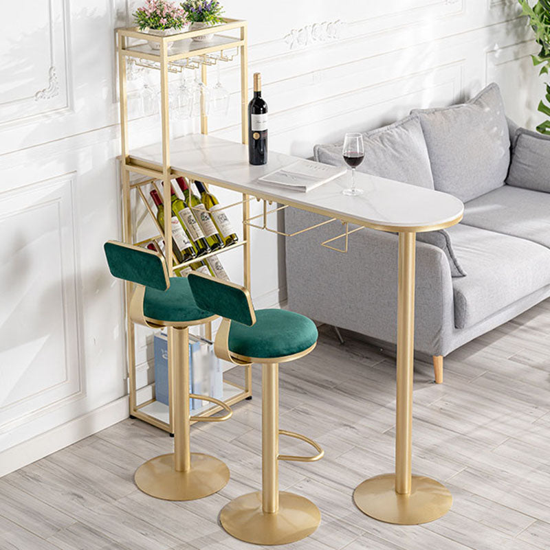 Nordic Style Bar Table Stone Top Pub Table with Wine Cabinet for Dining Room