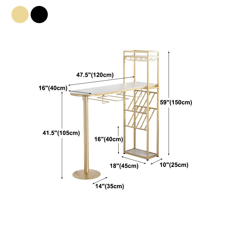 Nordic Style Bar Table Stone Top Pub Table with Wine Cabinet for Dining Room
