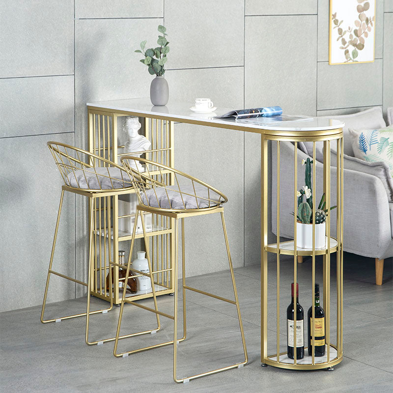 Marble Indoor Glam Bar Dining Table Gold Iron Double Pedestal Bistro Table with Shelve