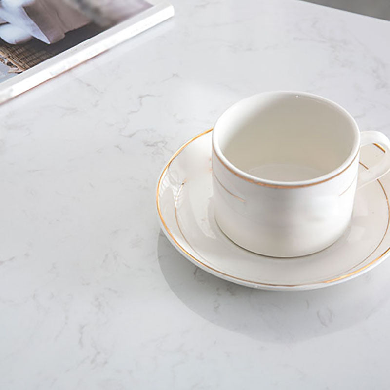 Marble Indoor Glam Bar Dining Table Gold Iron Double Pedestal Bistro Table with Shelve