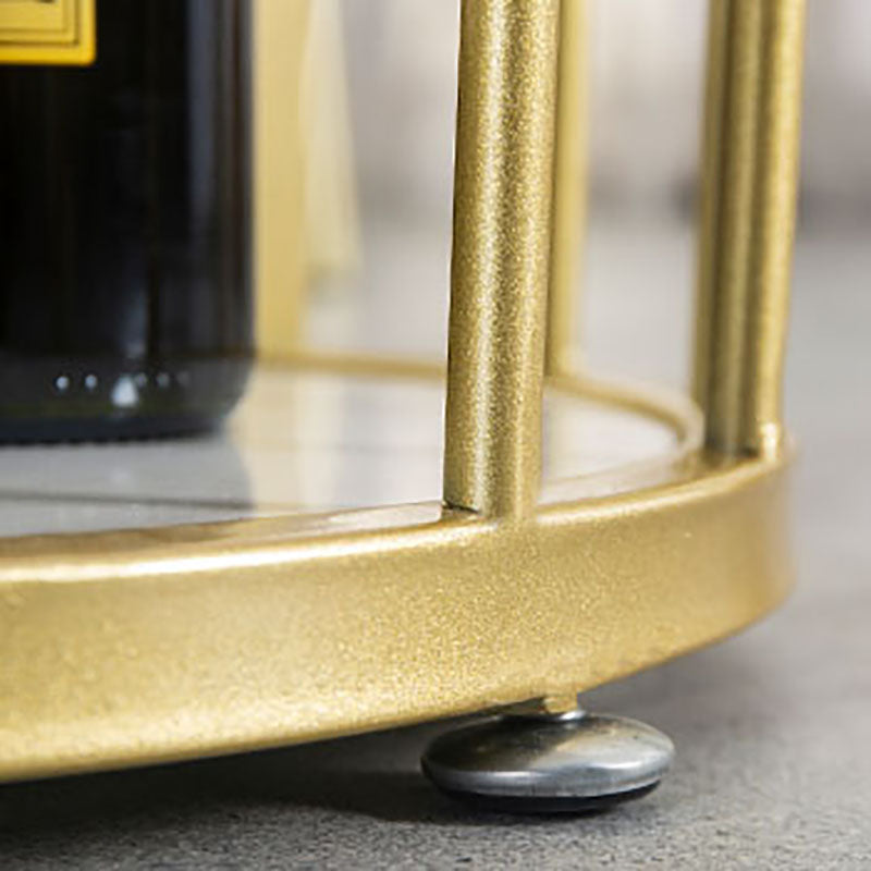 Marble Indoor Glam Bar Dining Table Gold Iron Double Pedestal Bistro Table with Shelve