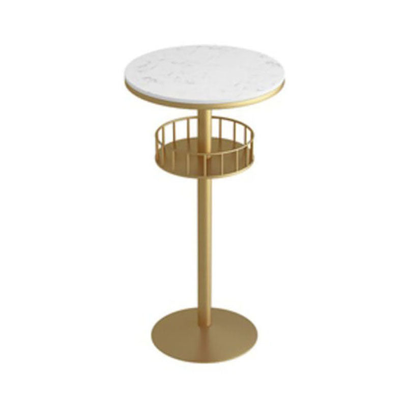 Marble Indoor Glam Bar Dining Table Iron Bistro Table with Single Pedestal
