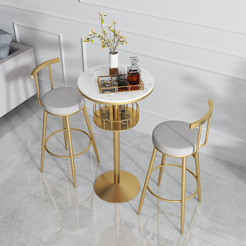 Marble Indoor Glam Bar Dining Table Iron Bistro Table with Single Pedestal
