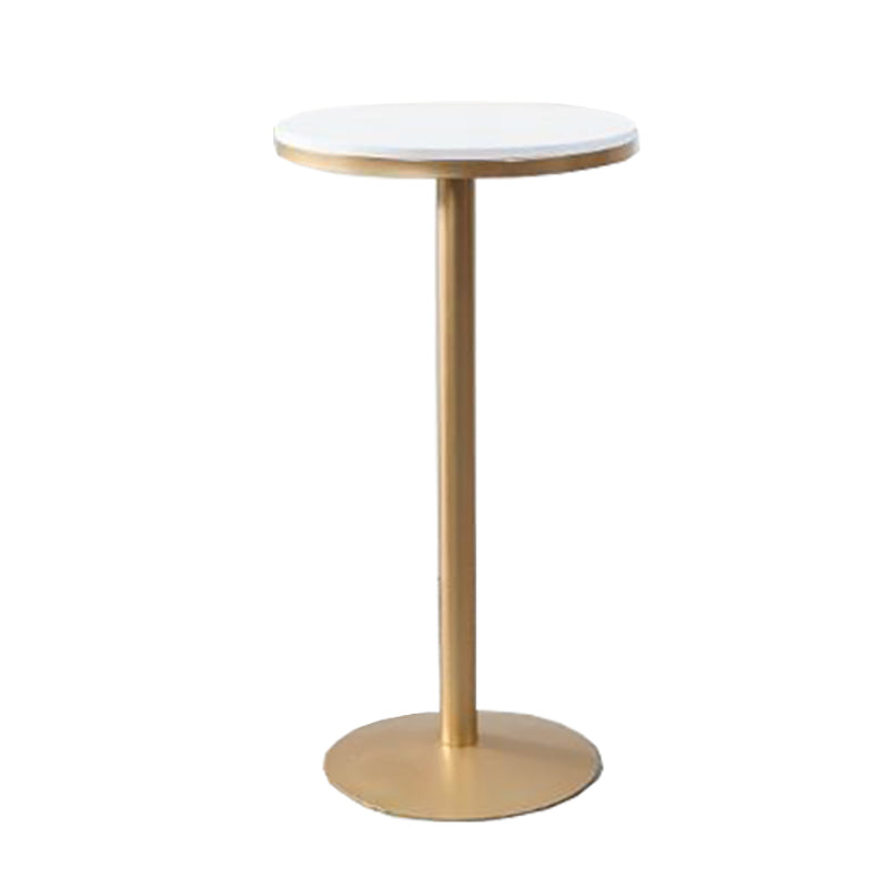 Industrial Gold Bar Table 21.6"W Round Top White Wood Bistro Table for Breakroom