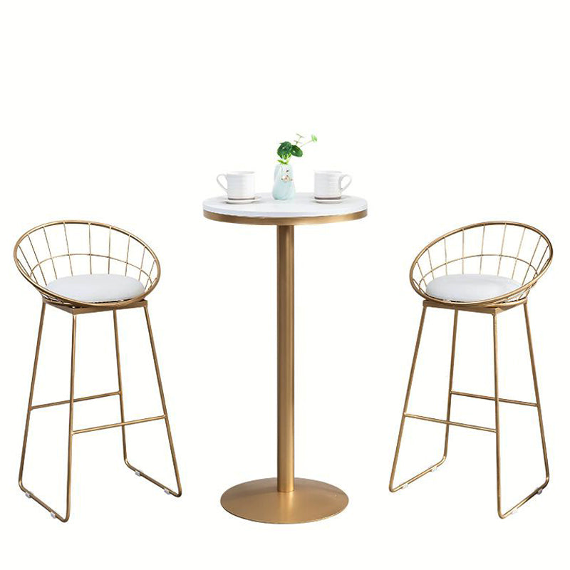 Industrial Gold Bar Table 21.6"W Round Top White Wood Bistro Table for Breakroom