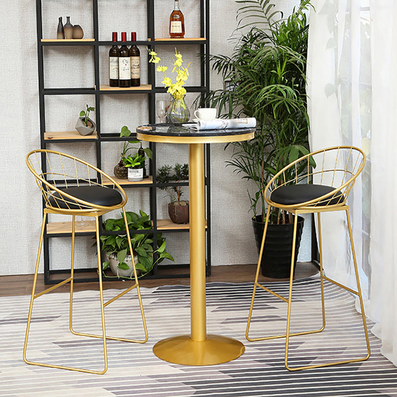 Glam Gold Iron Bar Table 21.6"W Round Top Marble Bistro Table for Breakroom
