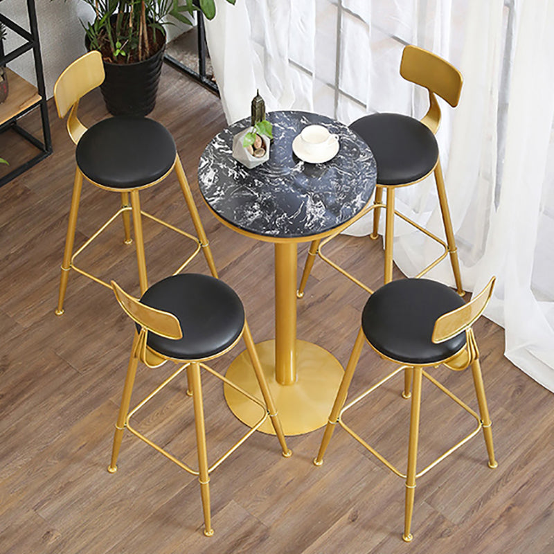 Glam Gold Metal Bar Table 21.6"W Round Top Marble Bistro Table for Breakroom
