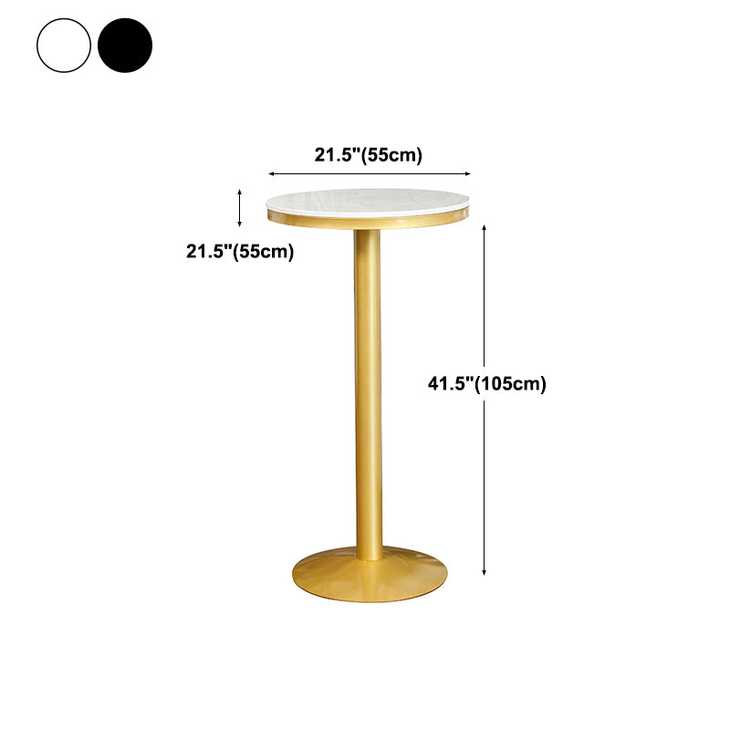 Glam Gold Metal Bar Table 21.6"W Round Top Marble Bistro Table for Breakroom