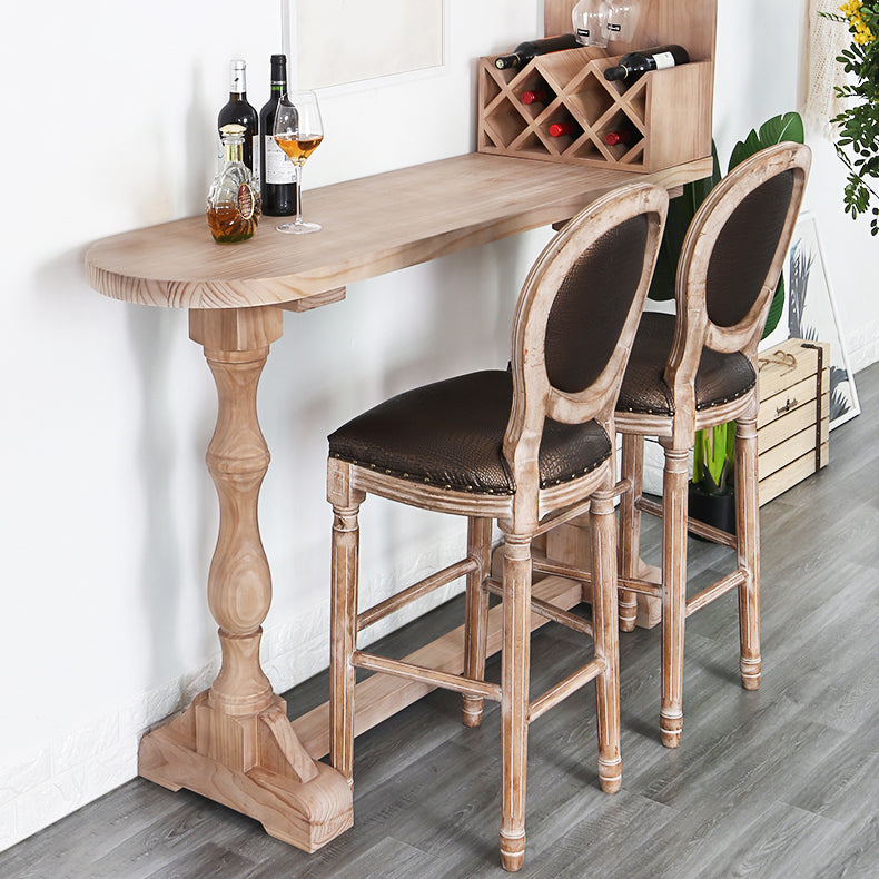 Modern Trestle Wood Bar Wine Table Wine Rack Bar Height Cocktail Table in Natural