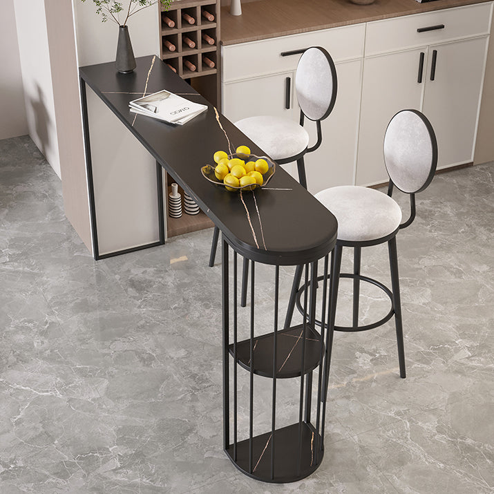 Modern Bar Dining Table Indoor Bar Height Table with Shelves 42-Inch Top in Black