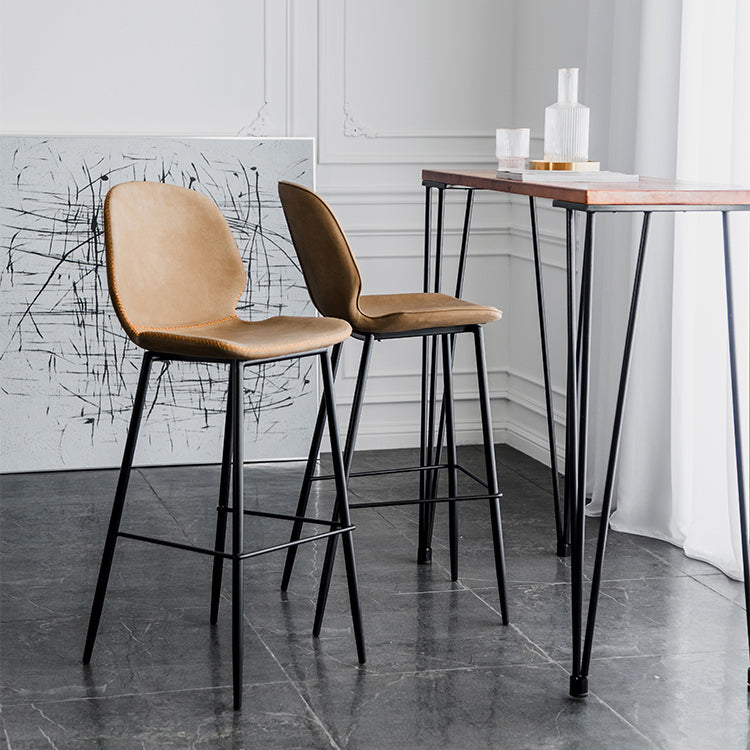Taburete moderno de contaminación de respaldo sin brazo Taburete de dormitorio de hierro con cojín de cuero