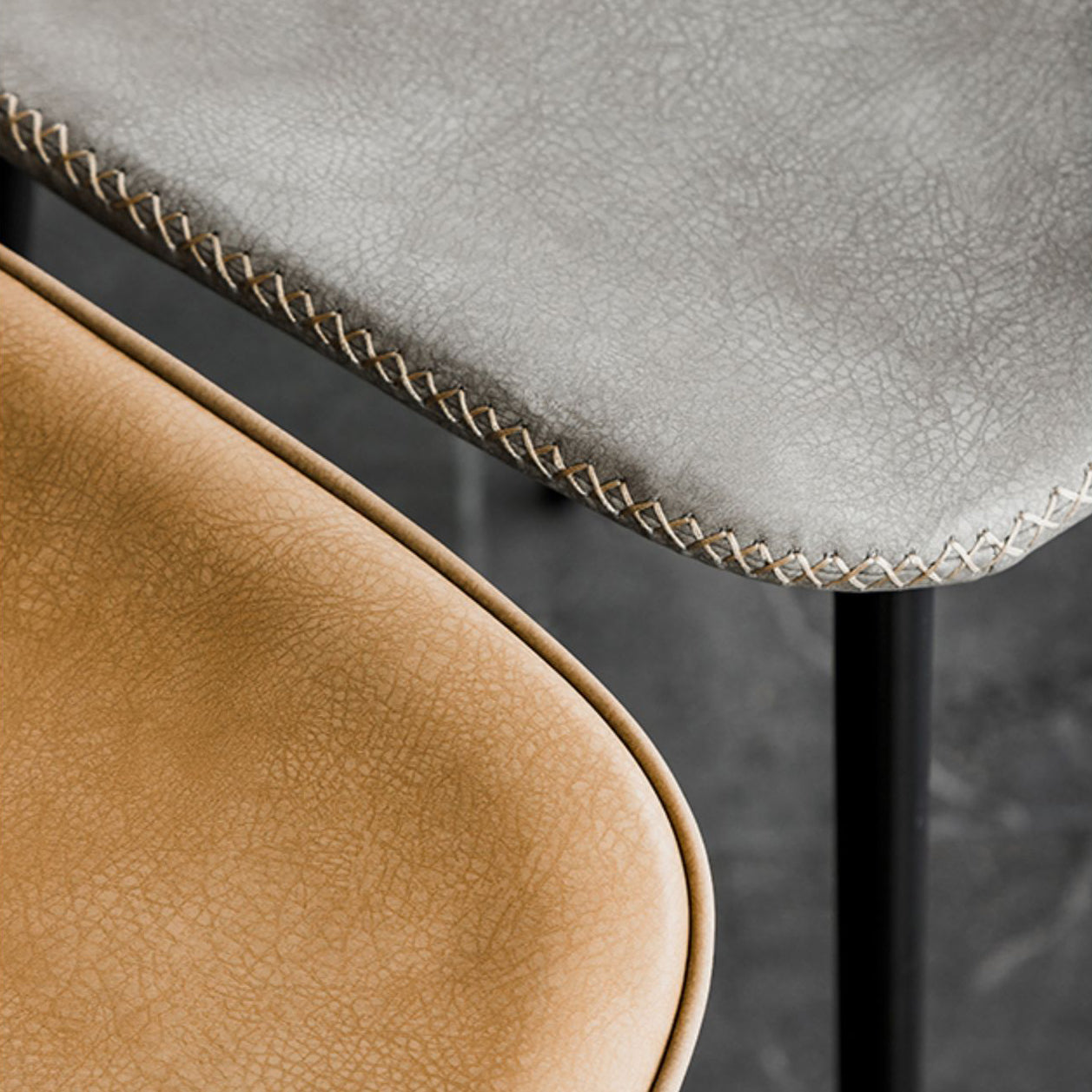 Taburete moderno de contaminación de respaldo sin brazo Taburete de dormitorio de hierro con cojín de cuero