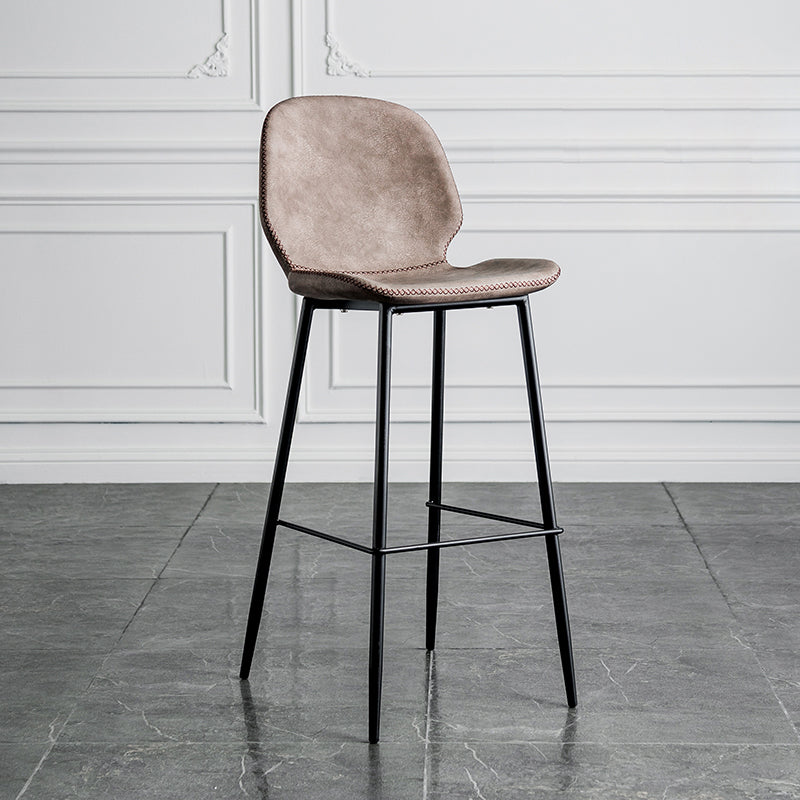Taburete moderno de contaminación de respaldo sin brazo Taburete de dormitorio de hierro con cojín de cuero