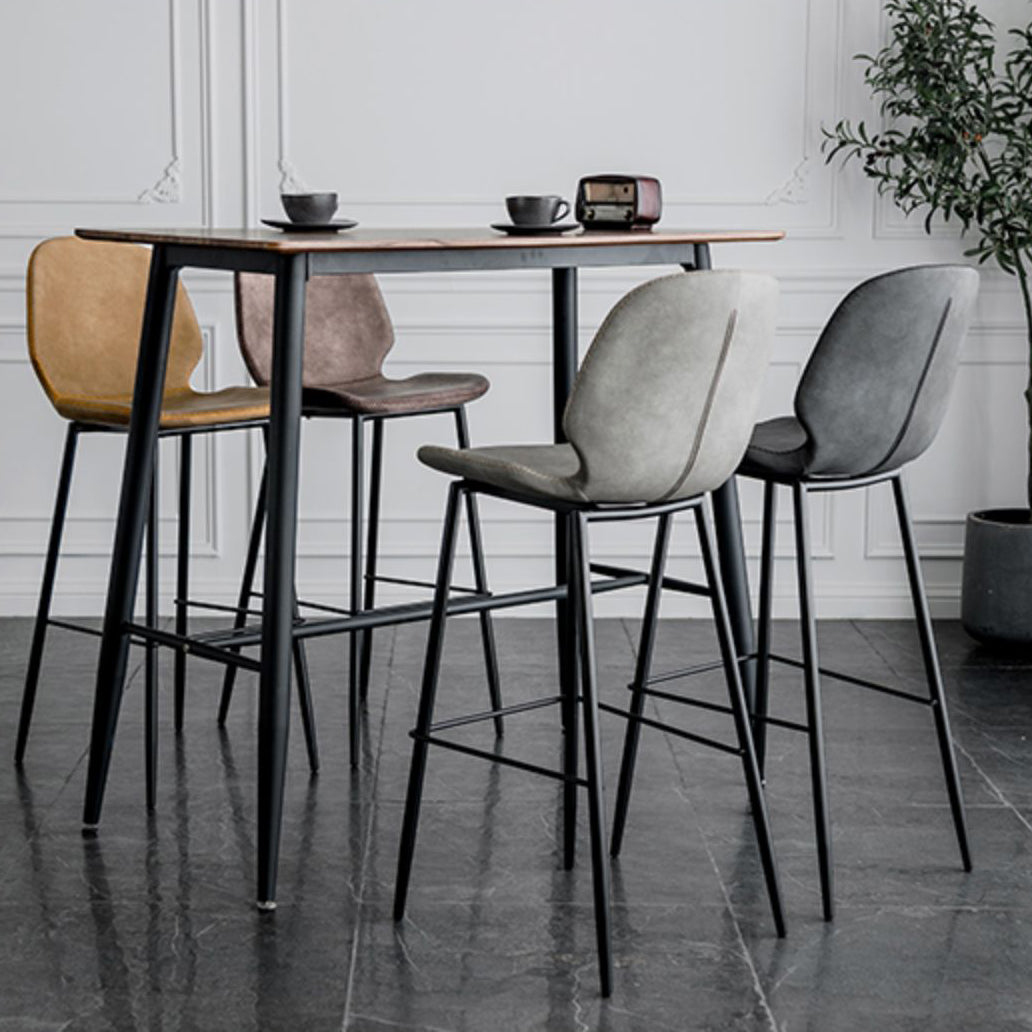 Taburete moderno de contaminación de respaldo sin brazo Taburete de dormitorio de hierro con cojín de cuero