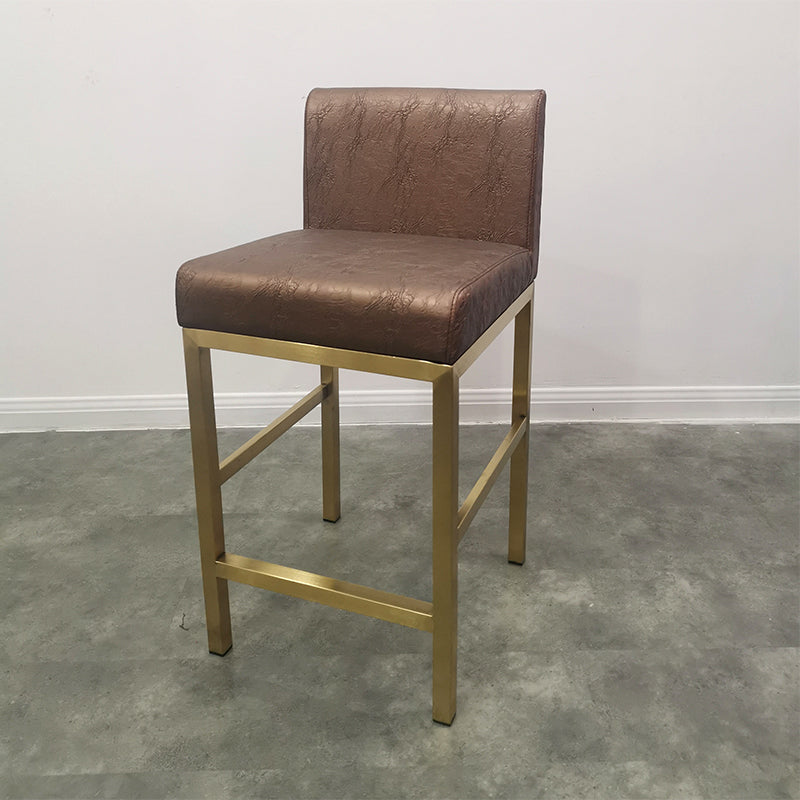 Taburete de bar con respaldo sin brazos Glam, taburete de bar de joyería de acero inoxidable con cojín