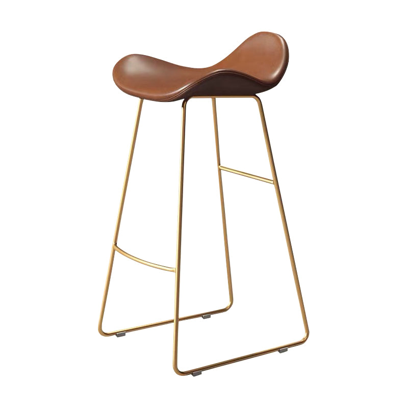 Glam Leather Bar Stools Patio Bar Stool with Iron Legs and Low Back