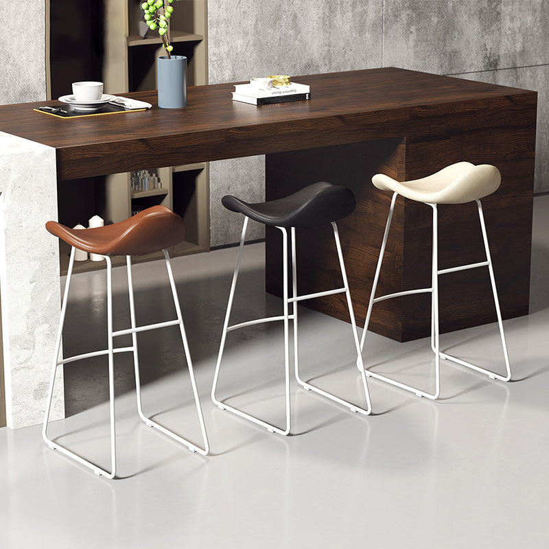 Glam Leather Bar Stools Patio Bar Stool with Iron Legs and Low Back