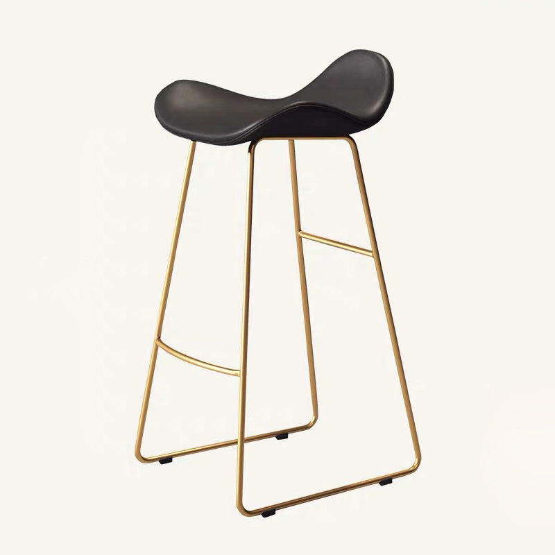 Glam Leather Bar Stools Patio Bar Stool with Iron Legs and Low Back
