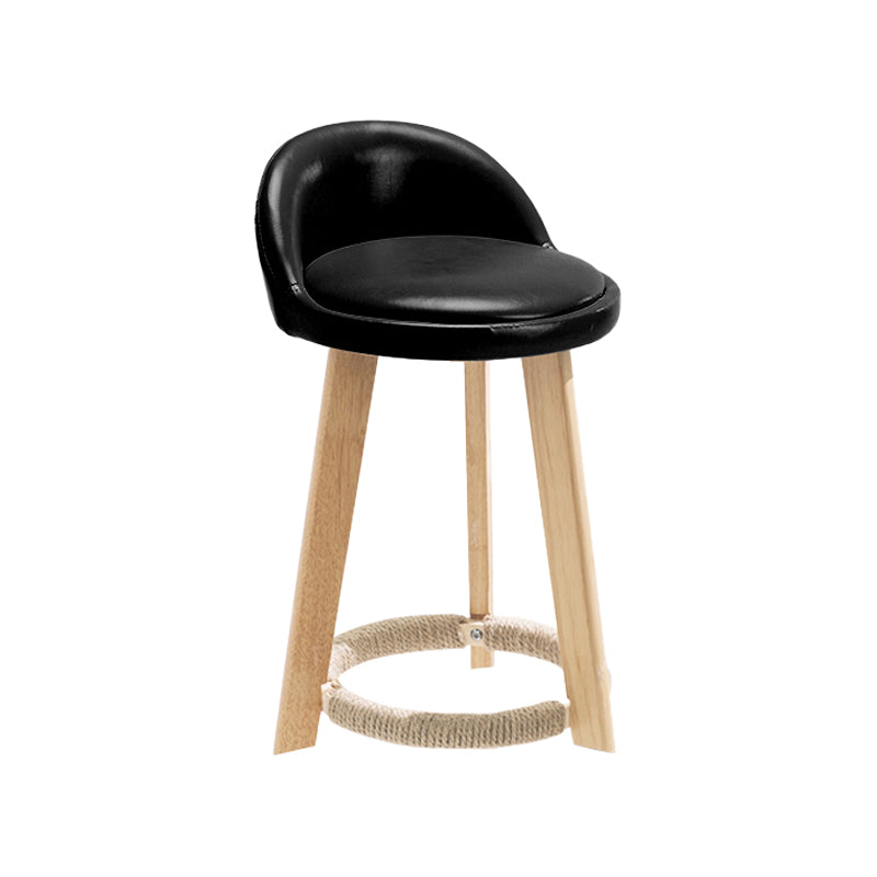 Taburete de bar con reposapiés de tela moderno, taburete redondo con respaldo bajo para interior con patas de madera