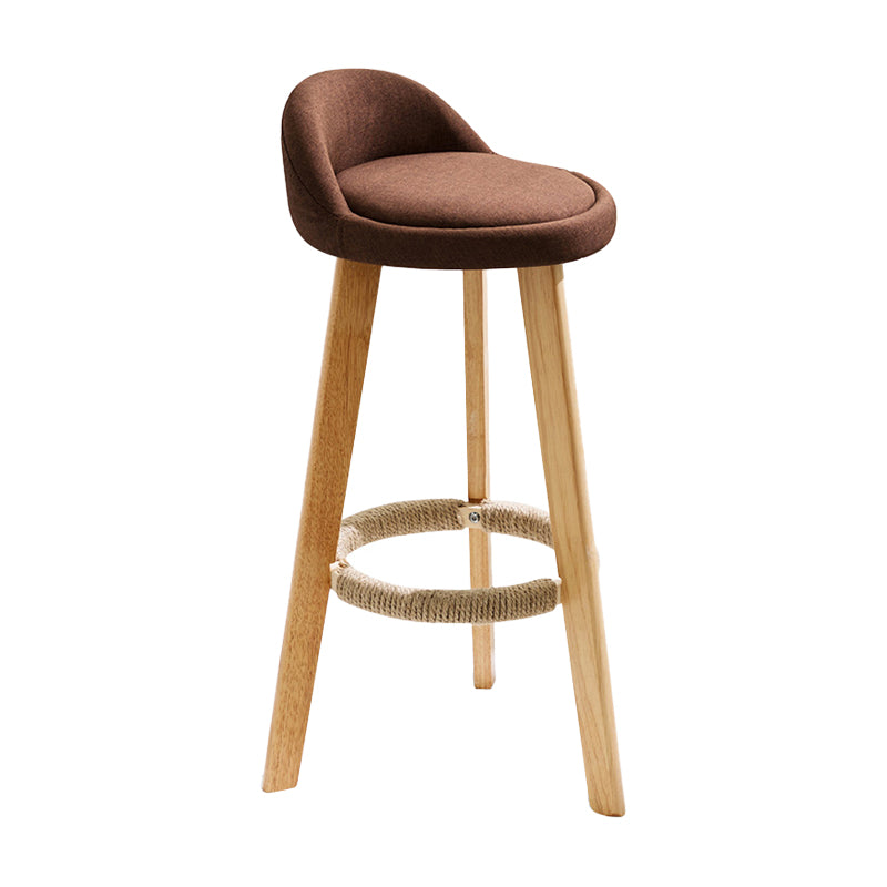 Taburete de bar con reposapiés de tela moderno, taburete redondo con respaldo bajo para interior con patas de madera