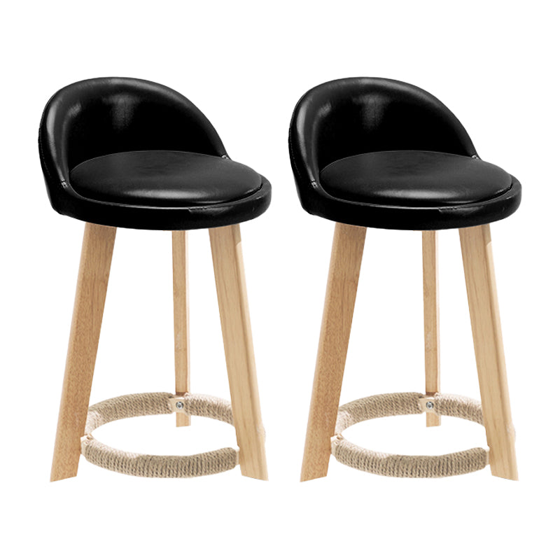 Taburete de bar con reposapiés de tela moderno, taburete redondo con respaldo bajo para interior con patas de madera