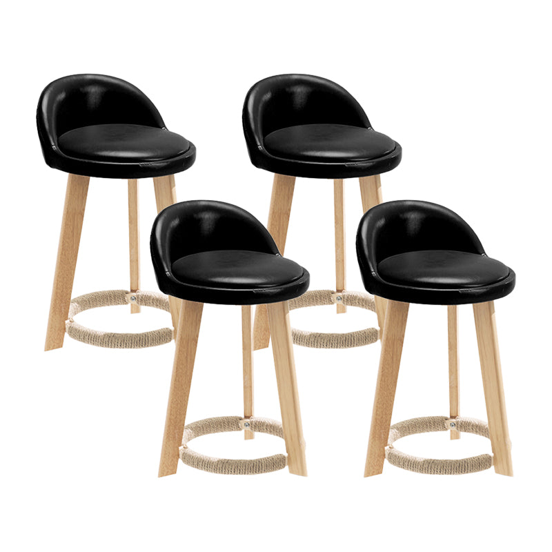 Taburete de bar con reposapiés de tela moderno, taburete redondo con respaldo bajo para interior con patas de madera