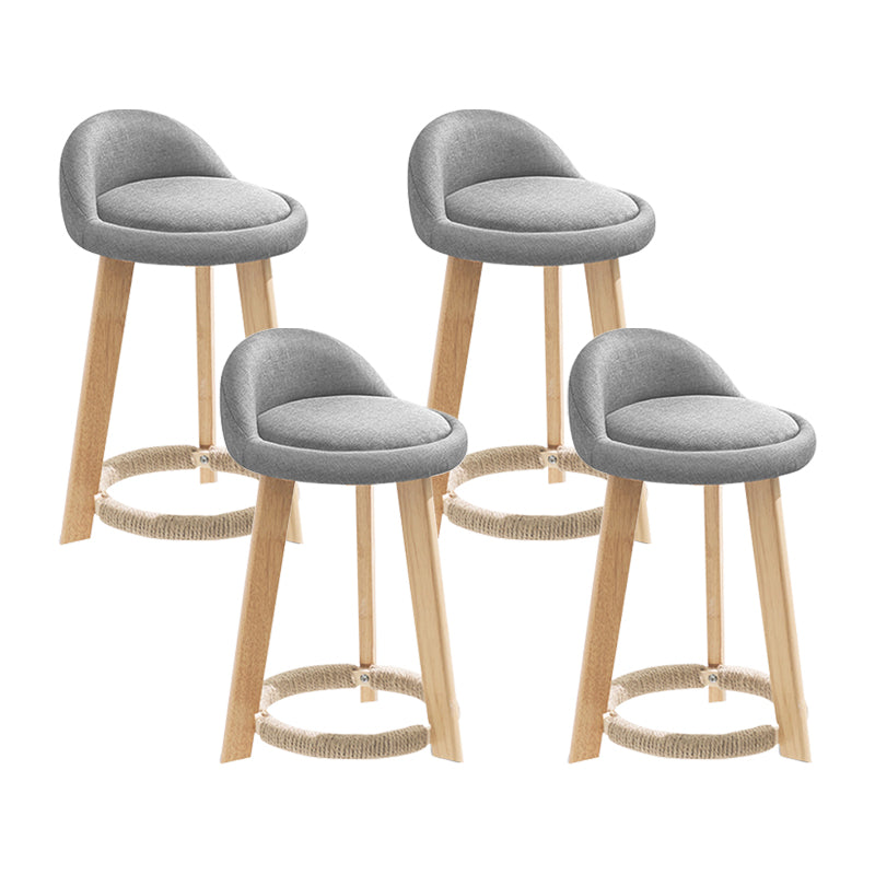 Taburete de bar con reposapiés de tela moderno, taburete redondo con respaldo bajo para interior con patas de madera