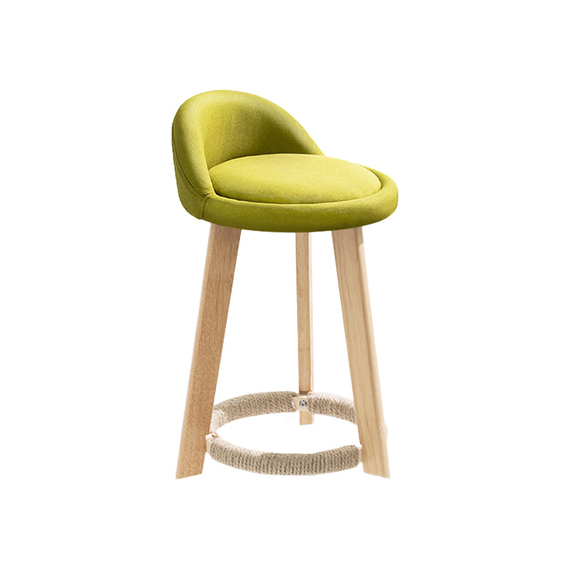 Taburete de bar con reposapiés de tela moderno, taburete redondo con respaldo bajo para interior con patas de madera