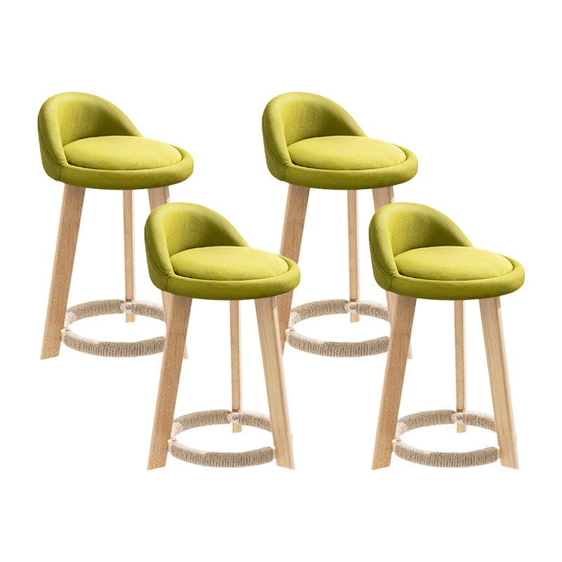Taburete de bar con reposapiés de tela moderno, taburete redondo con respaldo bajo para interior con patas de madera