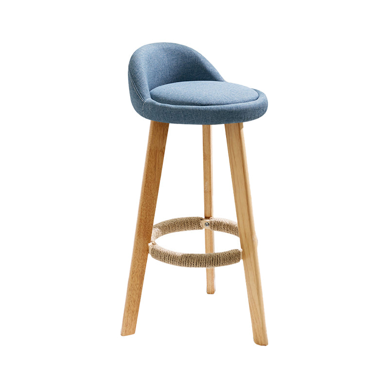 Taburete de bar con reposapiés de tela moderno, taburete redondo con respaldo bajo para interior con patas de madera
