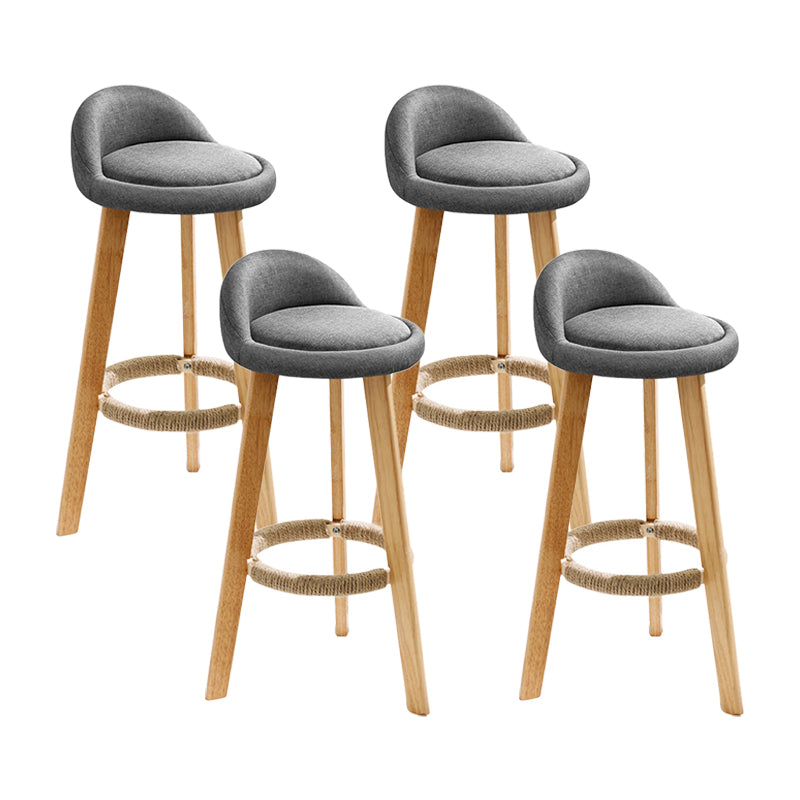 Taburete de bar con reposapiés de tela moderno, taburete redondo con respaldo bajo para interior con patas de madera